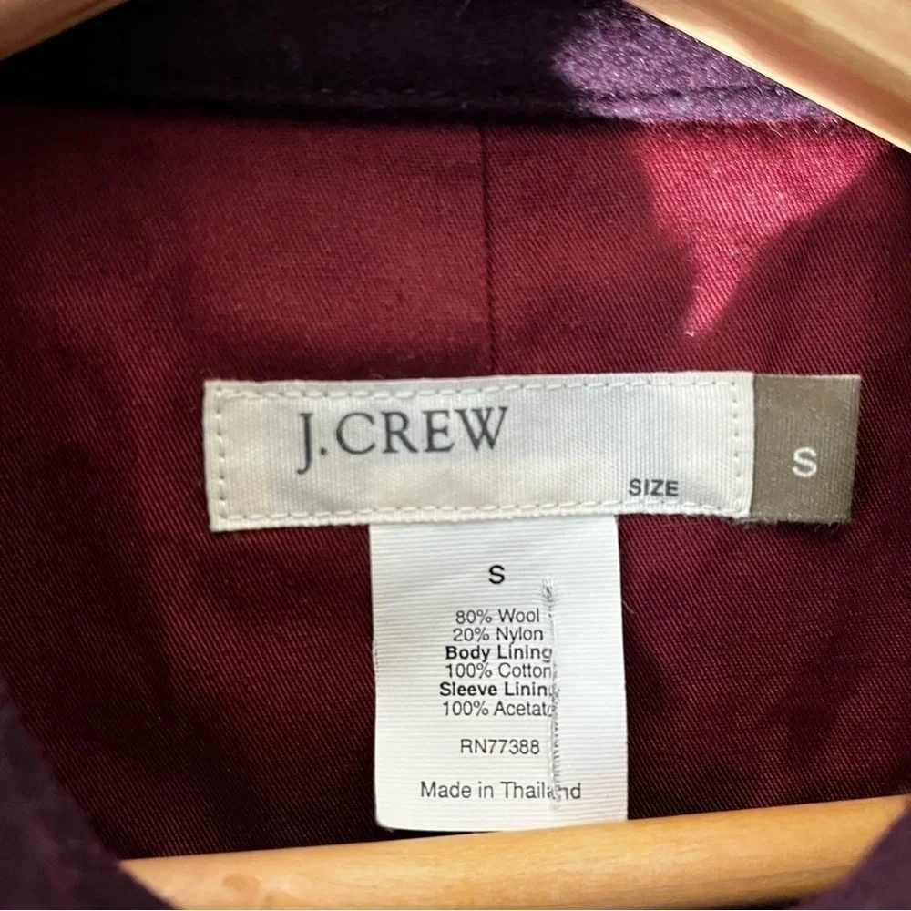 J.Crew | Wool Blend Zip Jacket Small‎ Burgundy Point Collar Utility Pockets